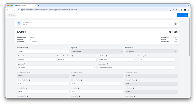 Create an invoice from a PO or GR 2