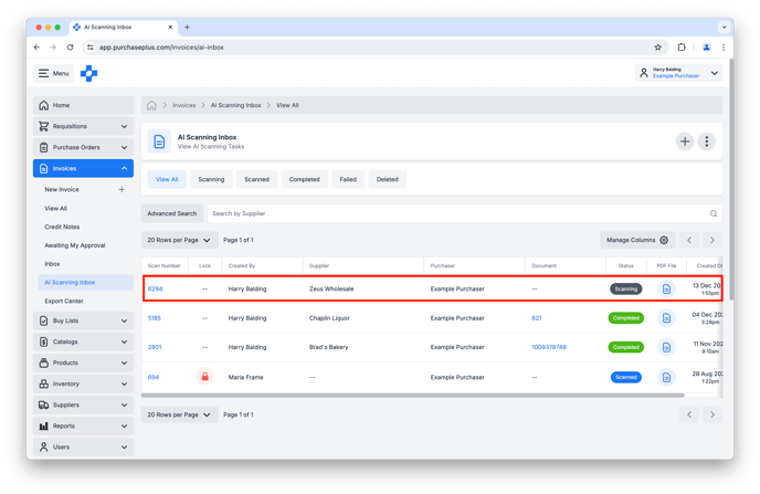 Scan Task in the Status of Scanning