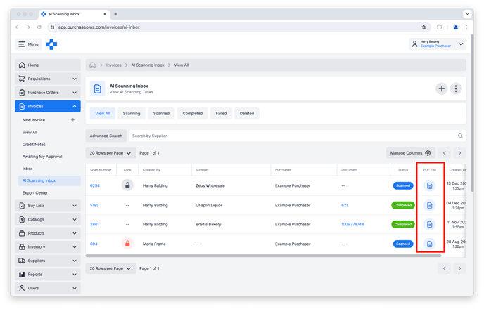 Accessing Scanned PDFs in the AI Scanning Inbox