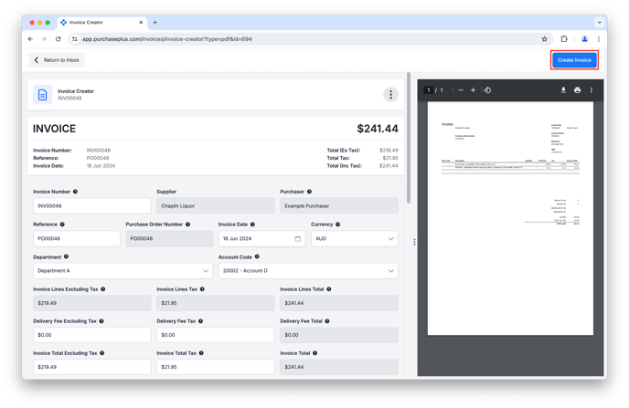 Converting Scan to invoice step two - Invoice Creator