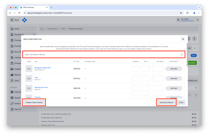 Create Credit Note Line