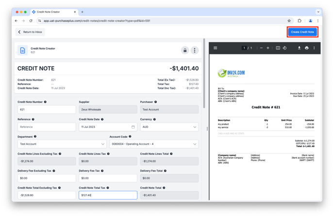 Create Credit Note from AI Scan