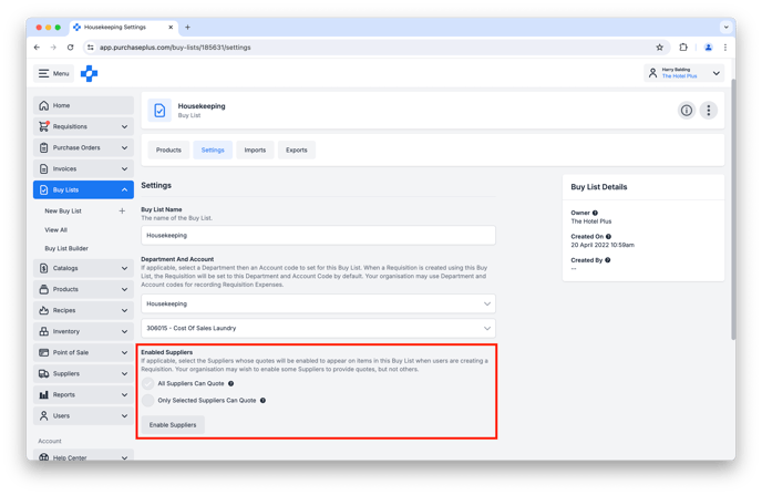 Enable Suppliers per Buy List