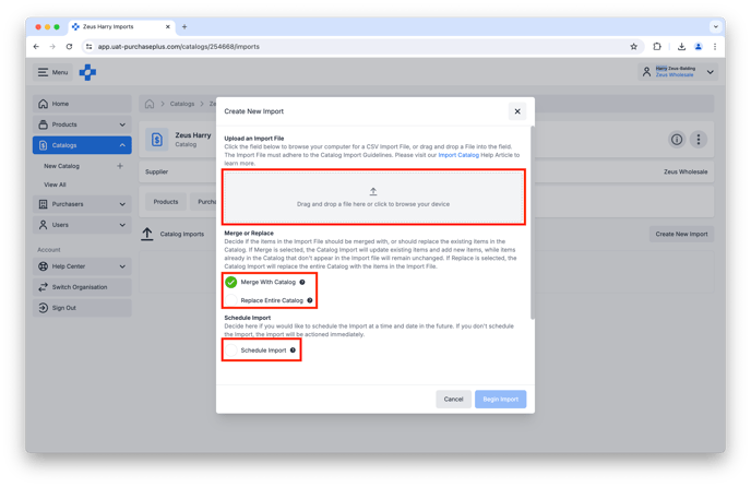 Import Modal for Suppliers updating pricing by CSV