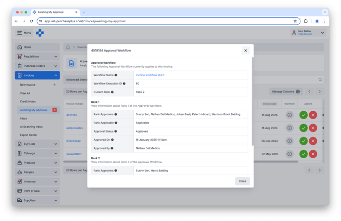 Invoice Workflow Modal