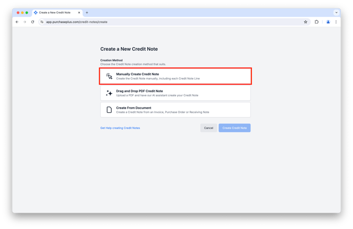 Manually Create Credit Note 1