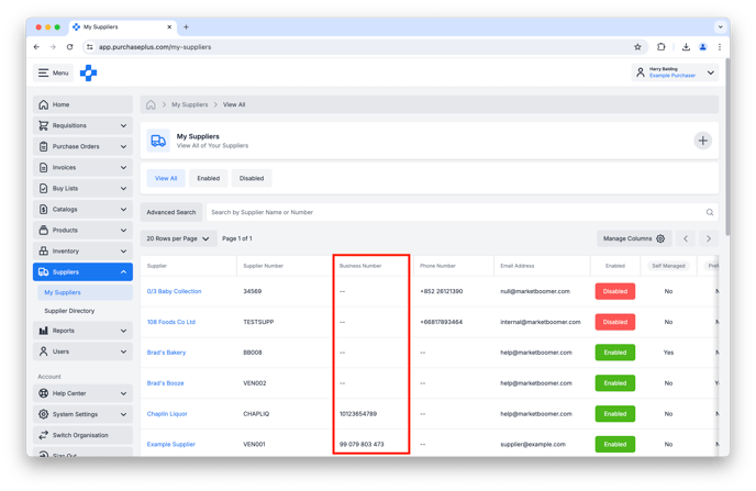 My Supplier Business Number
