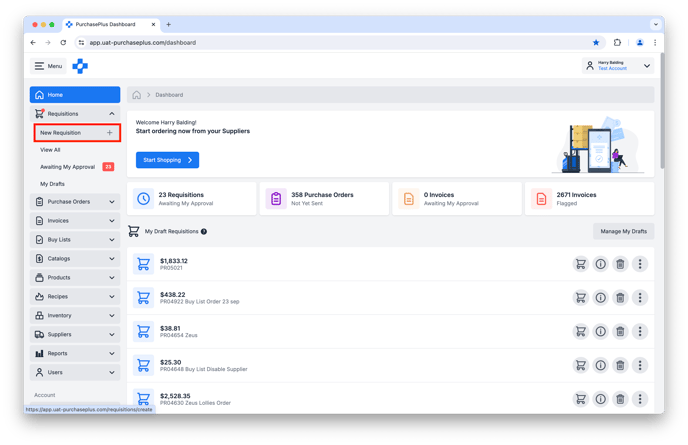 Create a Requisition in PurchasePlus