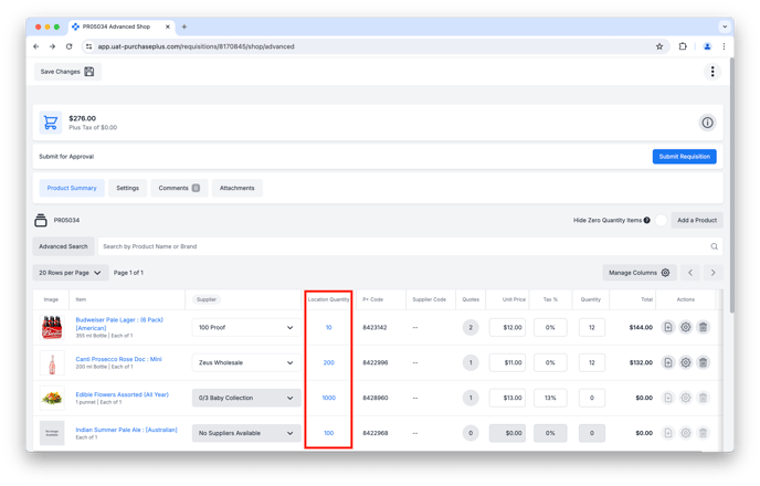 Viewing Location Quantity of Stock Item in a Stock Location Requisition.