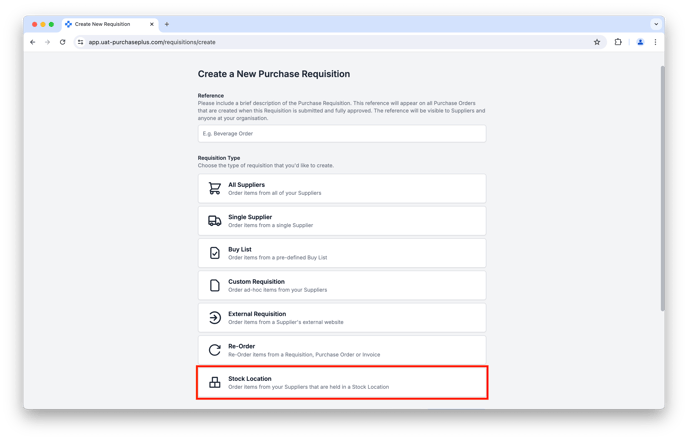 Creating a Requisition from a Stock Location 2