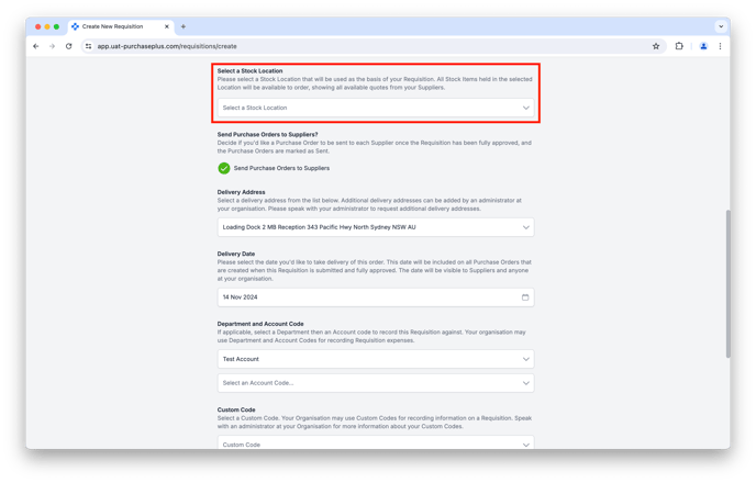 Requisition from Stock Location - select Location