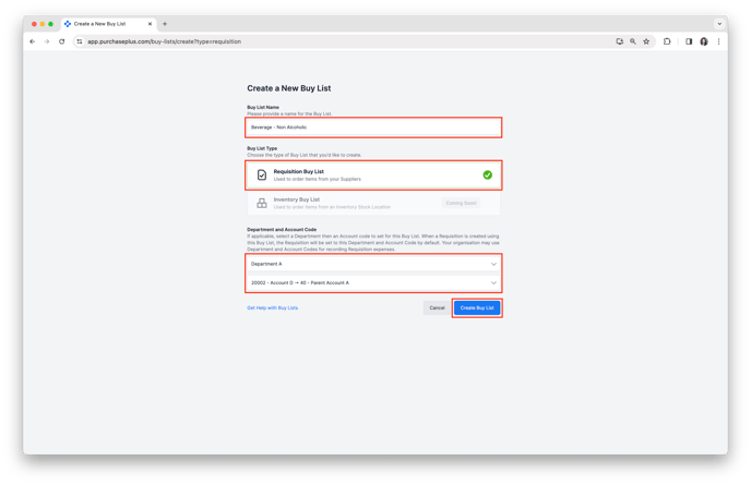 Create Buy List in PurchasePlus