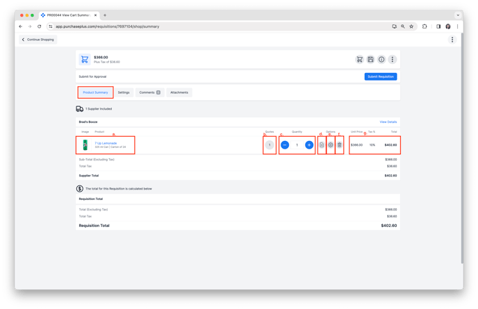 Review Product Summary in Cart View