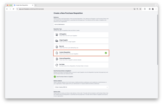 Select Custom Requisition