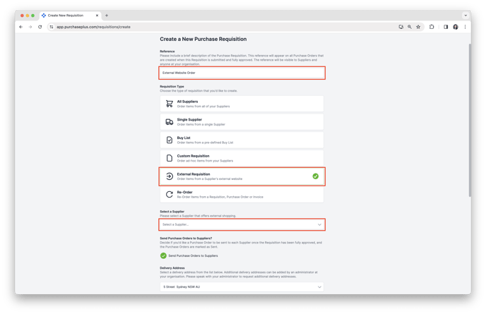 Select External Requisition