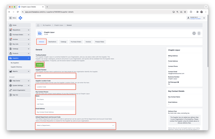 Edit General Supplier Settings