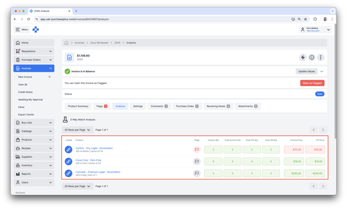 Invoice Analysis in 3-way AP Matching in PurchasePlus