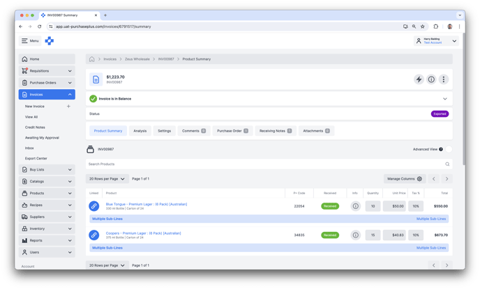 Invoice Line Item Analysis in PurchasePlus