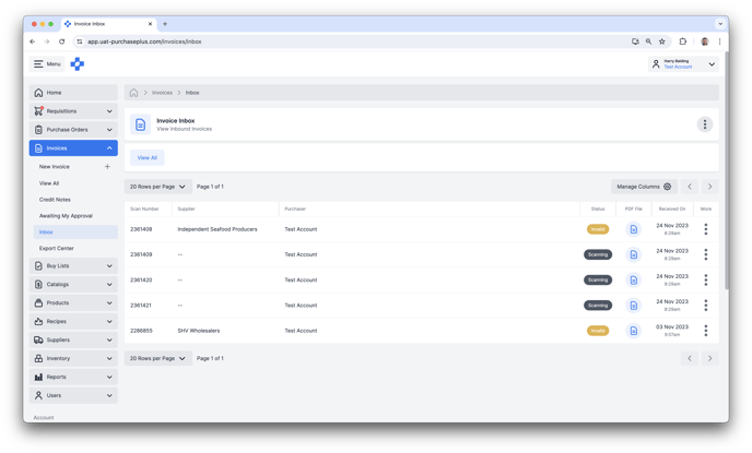 Paperless Invoice Inbox in PurchasePlus