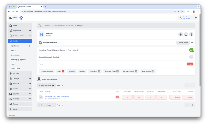 Invoice Flagging logic in PurchasePlus