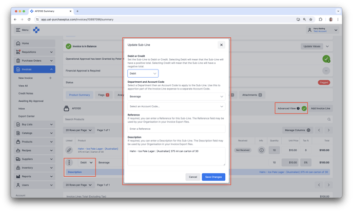 Advanced Mode for invoice analysis in PurchasePlus