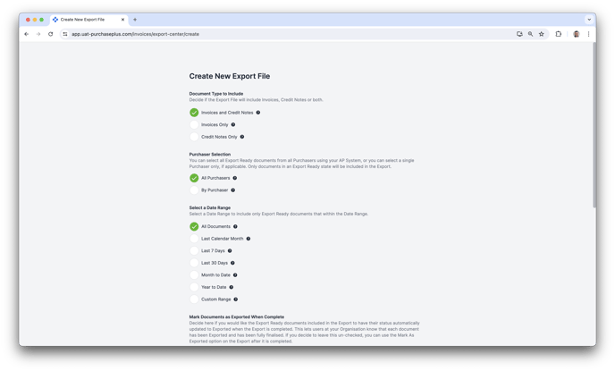 Creating an Invoice and Credit Note Export File in PurchasePlus