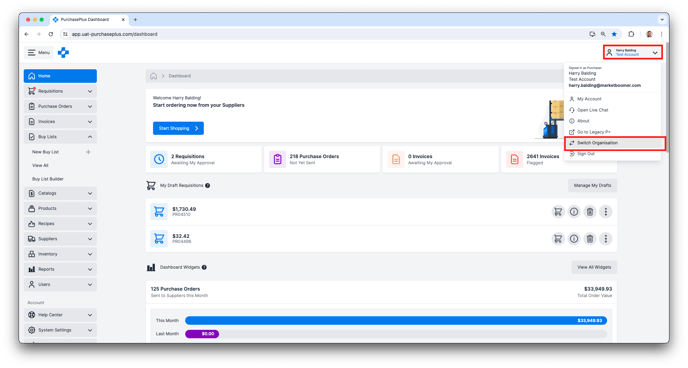 Switching Organisations in PurchasePlus