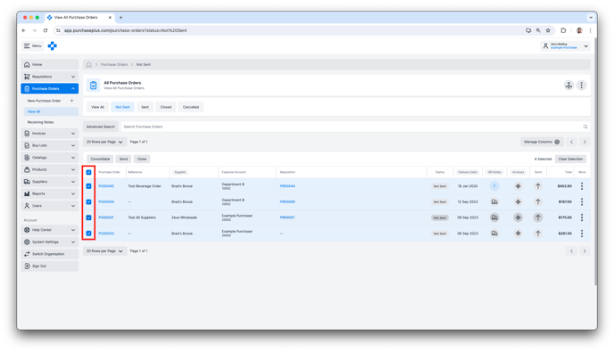 Selecting multiple purchase Orders