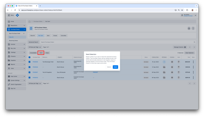 Sending all selected Purchase Orders in bulk