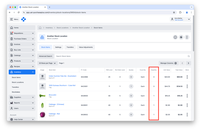 Quantity Column in a Stock Location
