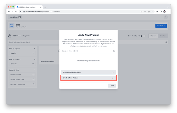 Creating a New Product from a Requisition in PurchasePlus